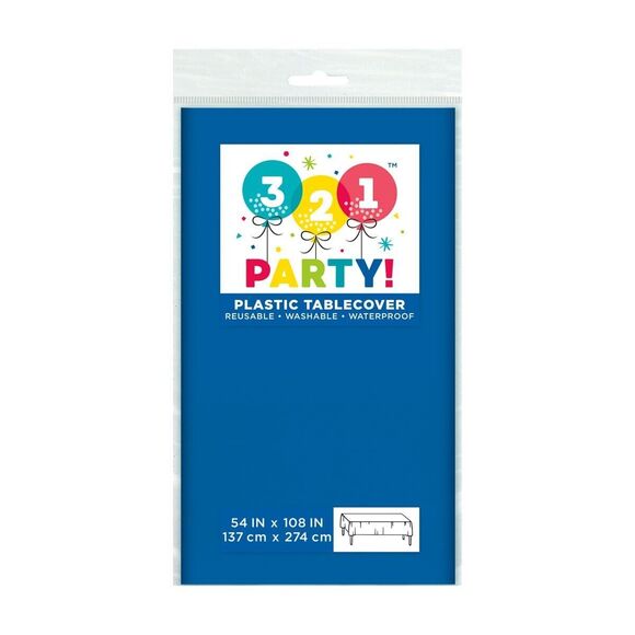 6-Pack of 321 Party! Plastic Tablecover 54" x 108" Royal Blue Reusable Washable - Picture 2 of 2